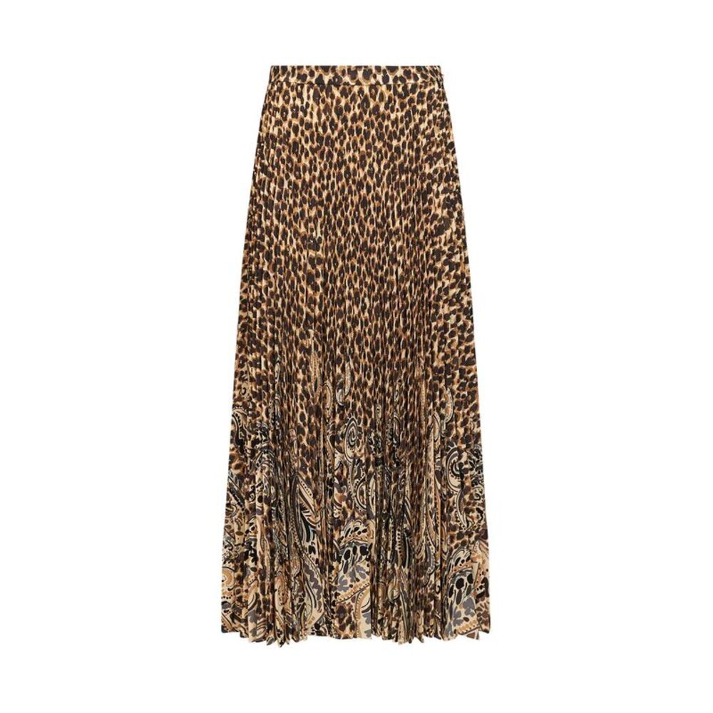 Etro Women Beige Printed Stretch Sablé Long Pleated Skirt